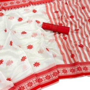 সাদা লাল জামদানী শাড়ি।