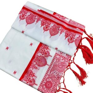 লাল সাদা স্লিক শাড়ি।